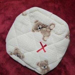 Quilted Teddy Bear Pouch - White and Red